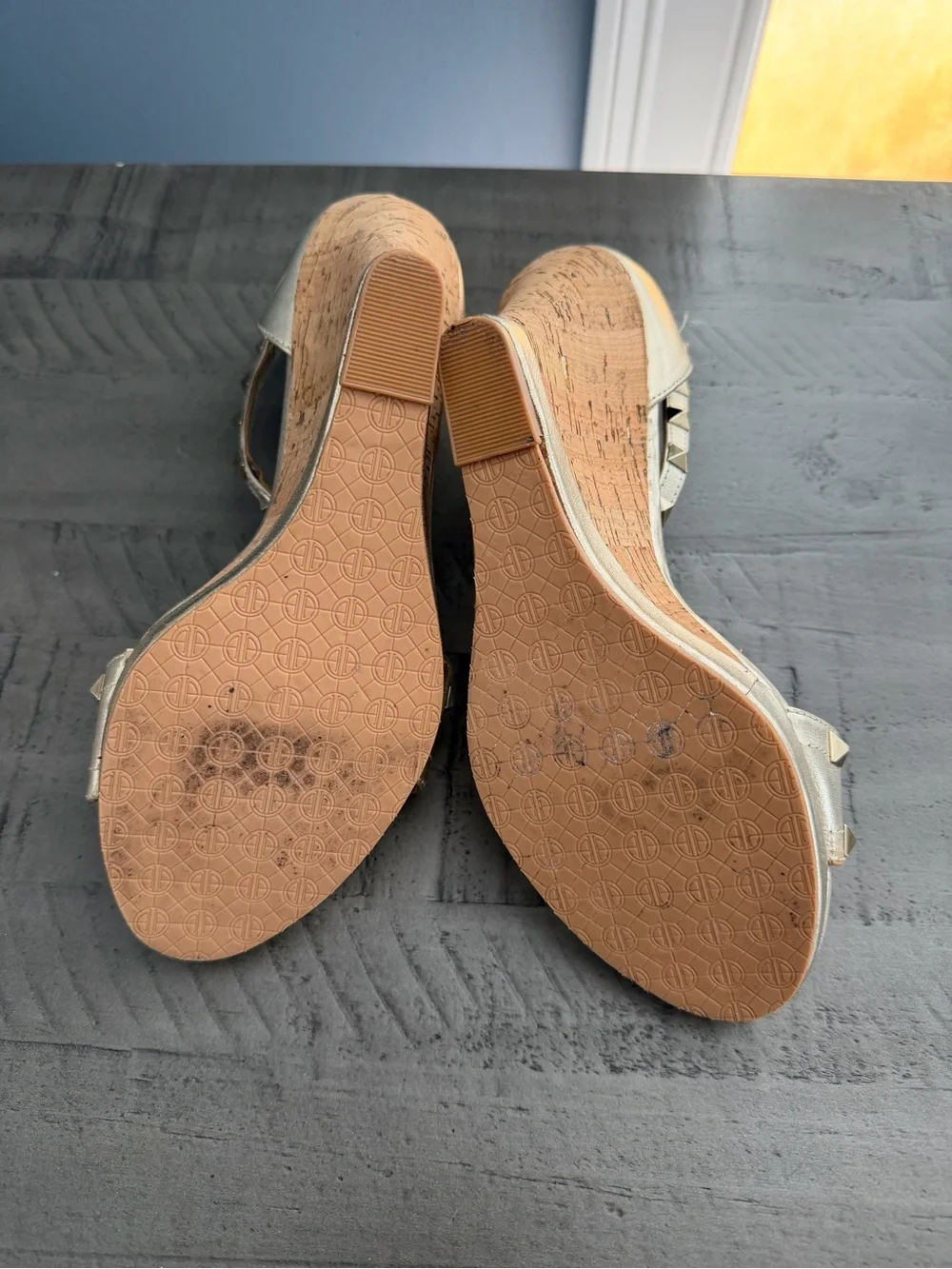 Lilly Pulitzer Metallic Gold Pyramid-Stud Cork Wedge Sandals